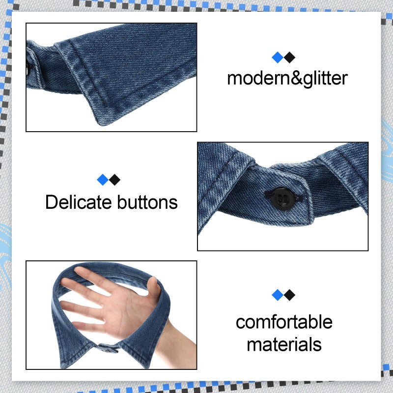Funnysoft 3 Pack Dickey Collar for Women Detachable Denim Fake Collar Half Shirt Blouse Choker with Cuffs(Blue) - Image 3