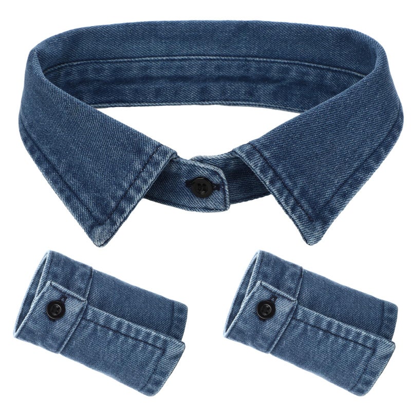 Funnysoft 3 Pack Dickey Collar for Women Detachable Denim Fake Collar Half Shirt Blouse Choker with Cuffs(Blue) - Image 1