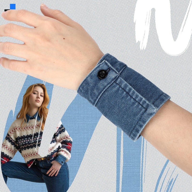 Funnysoft 3 Pack Dickey Collar for Women Detachable Denim Fake Collar Half Shirt Blouse Choker with Cuffs(Blue) - Image 4