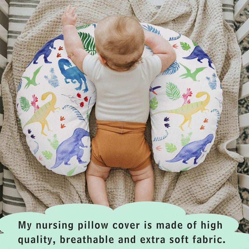 TANOFAR Dinosaur Nursing Pillow Cover, Breastfeeding Pillow Slipcover for Baby Boys & Girls, Nursing Pillow Case for Newborn, Soft Fabric Fits Snug On Infant, Washable & Breathable, Watercolor Dinosaur - Image 2