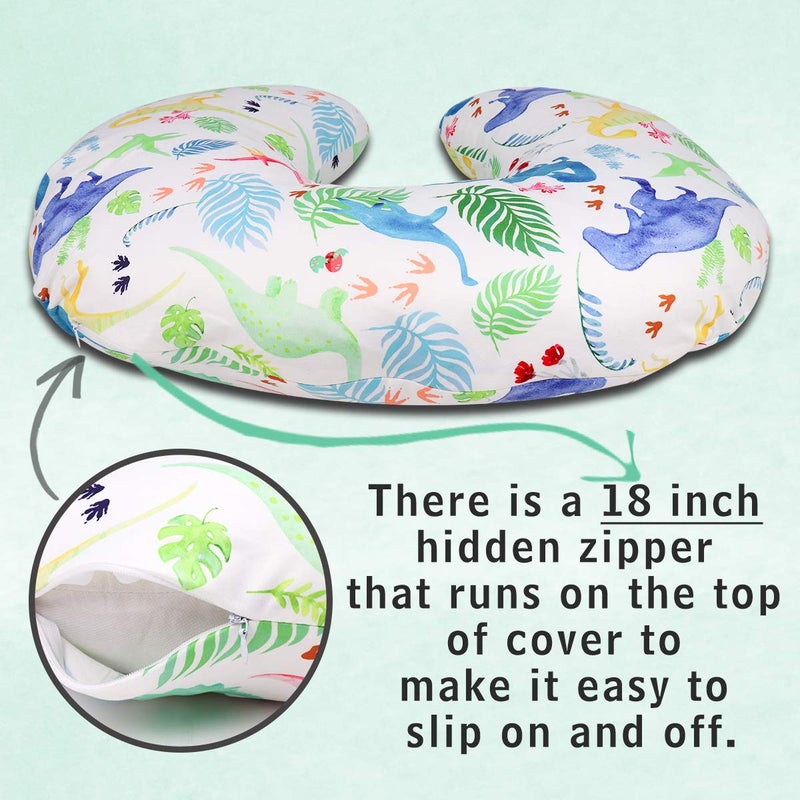 TANOFAR Dinosaur Nursing Pillow Cover, Breastfeeding Pillow Slipcover for Baby Boys & Girls, Nursing Pillow Case for Newborn, Soft Fabric Fits Snug On Infant, Washable & Breathable, Watercolor Dinosaur - Image 5