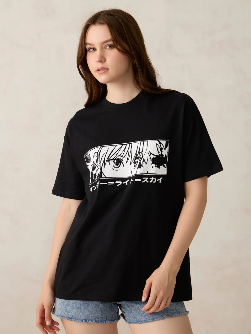 OUTZIDR Black Graphic Oversized T-Shirt