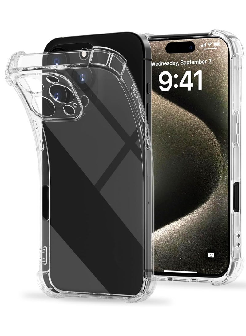 حافظة شفافة كريستالية لجهاز آيفون 16 برو ماكس، غلاف رقيق نحيف من TPU بأربعة زوايا، غلاف واقي شفاف ناعم - Image 1