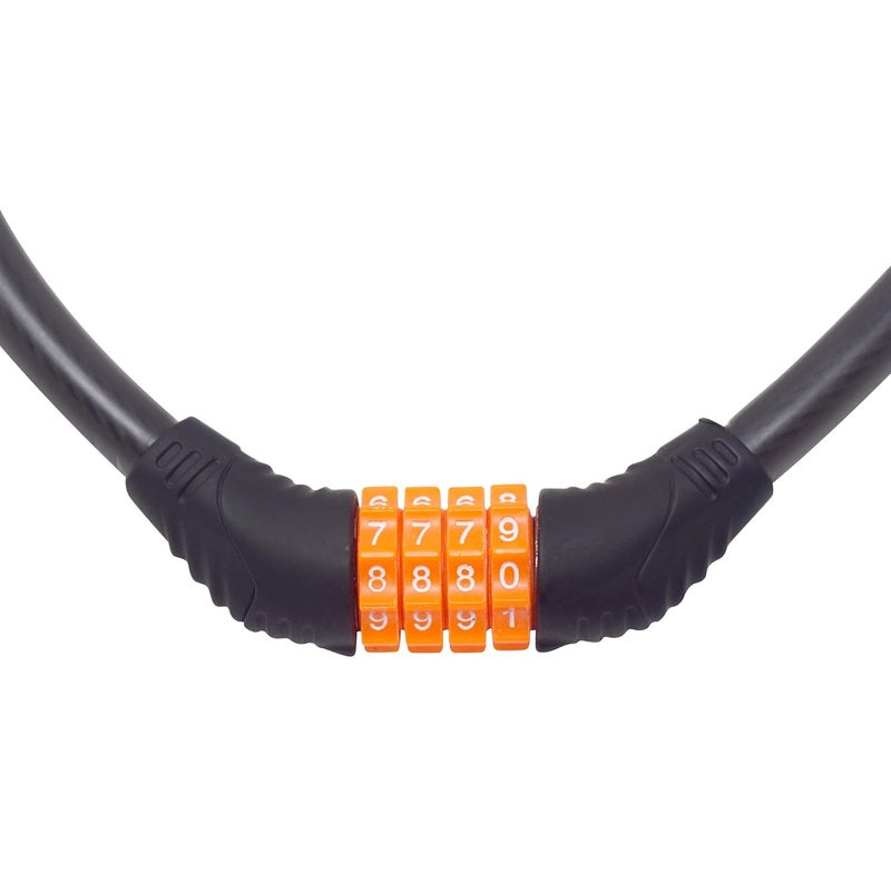Ramanta Multipurpose Steel Cable Changeable 4 Digits Number Lock for Bikes, Helmet, Luggage Cycle Lock (Orange) - Image 2
