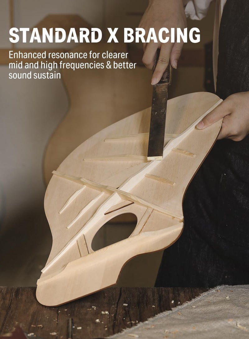 X spring 38-inch Acoustic Guitar Starter Set with Gig Bag, Tuner, Lesson Manual, Cleaning Cloth, Strings, Strap, Pick, Pickcase, Pickguard, Capo - Brown - Image 3