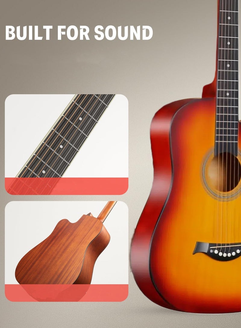 X spring 38-inch Acoustic Guitar Starter Set with Gig Bag, Tuner, Lesson Manual, Cleaning Cloth, Strings, Strap, Pick, Pickcase, Pickguard, Capo - Brown - Image 2