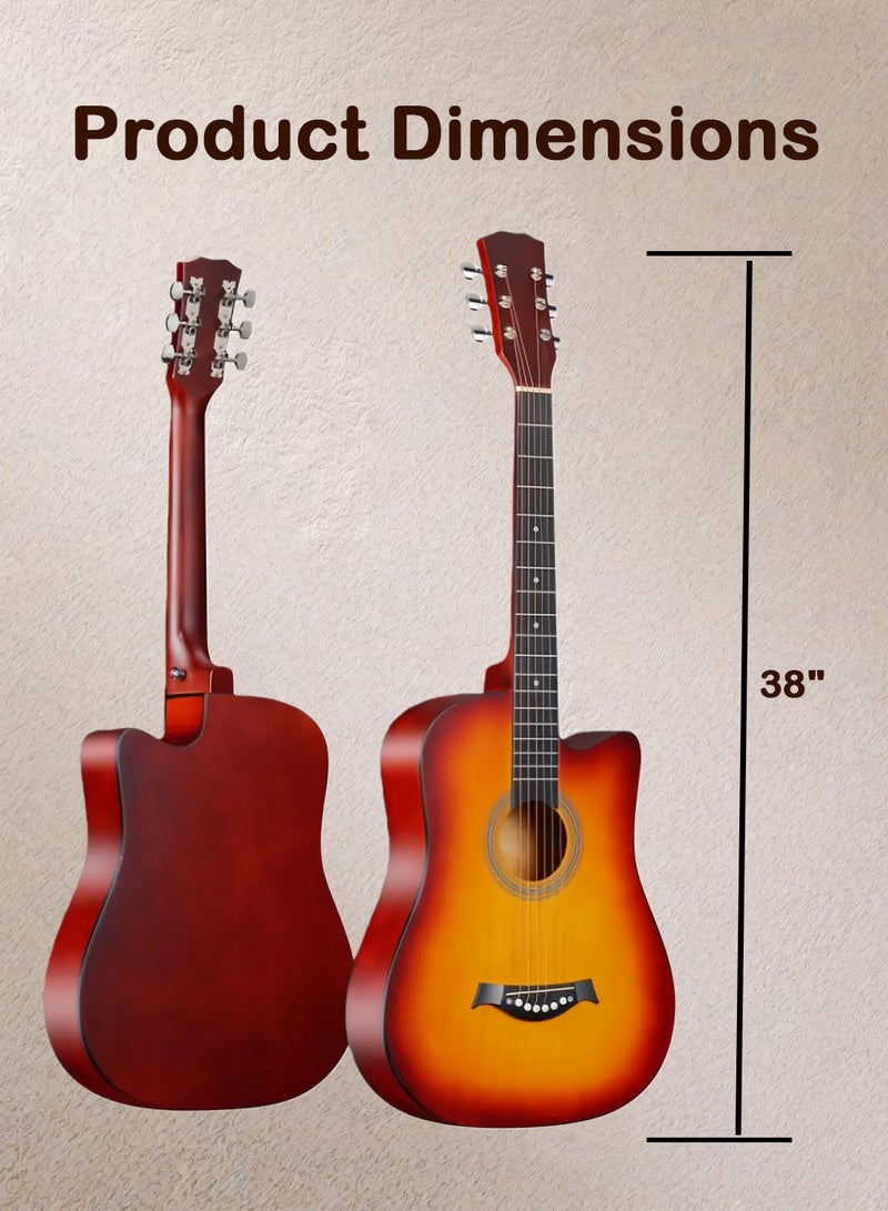 X spring 38-inch Acoustic Guitar Starter Set with Gig Bag, Tuner, Lesson Manual, Cleaning Cloth, Strings, Strap, Pick, Pickcase, Pickguard, Capo - Brown - Image 4