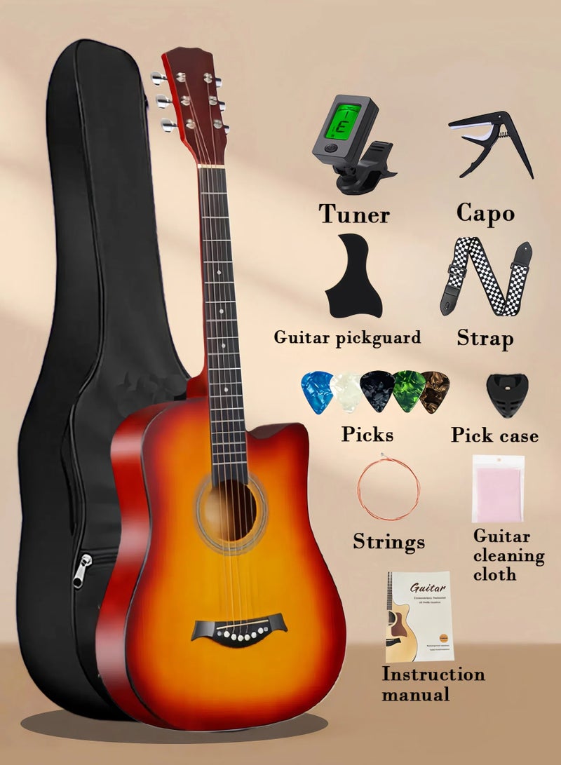 X spring 38-inch Acoustic Guitar Starter Set with Gig Bag, Tuner, Lesson Manual, Cleaning Cloth, Strings, Strap, Pick, Pickcase, Pickguard, Capo - Brown - Image 1