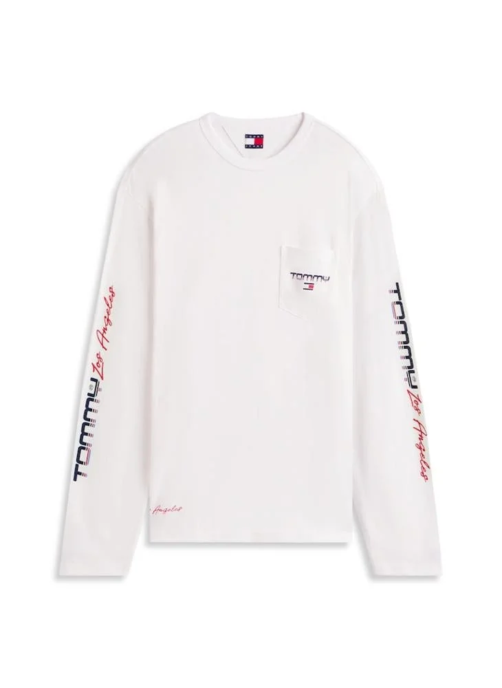 Tommy Jeans Ecru Patch Pocket Relaxed Long Sleeve T-Shirt for Men | Best Price UAE
