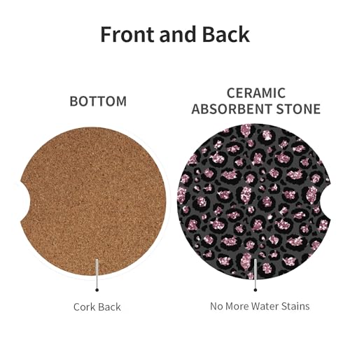 CTVSLFU Absorbent Car Coasters for Cup Holders, 2 Pack Universal Anti Slip Ceramic Cup Coaster for Women Men 2.56 Inch Car Interior Accessories - Black Pink Leopard 005 - Image 2