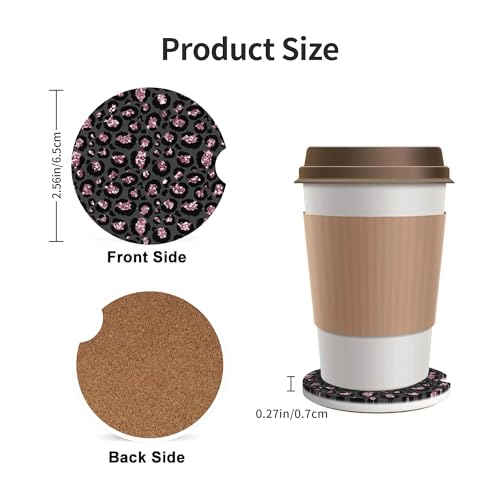 CTVSLFU Absorbent Car Coasters for Cup Holders, 2 Pack Universal Anti Slip Ceramic Cup Coaster for Women Men 2.56 Inch Car Interior Accessories - Black Pink Leopard 005 - Image 3