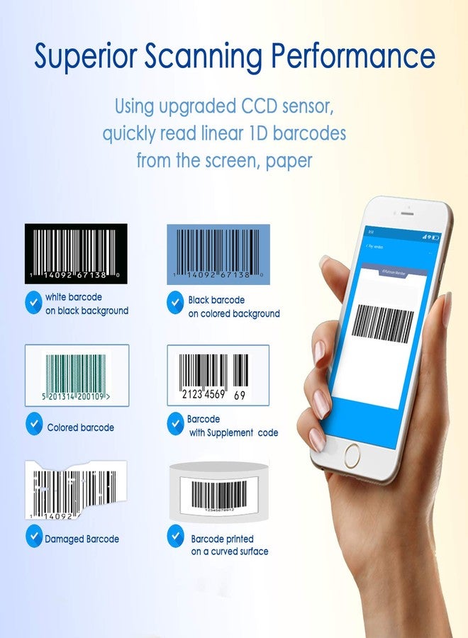NADAMOO Wireless Barcode Scanner Compatible with Bluetooth Function, 2.4G Wireless & Wired 3-in-1 Bar Code Scanner Portable USB CCD Reader, Work with iPhone iPad Android Windows Mac OS-Dark Blue - Image 4
