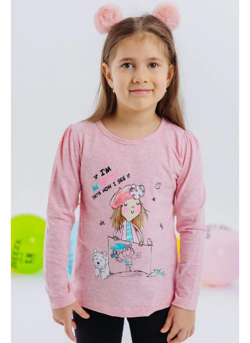 بريز Girl Long Sleeve T-Shirt Girl Who Feels Like an Artist Printed 3-8 Years Old, Salmon Melange