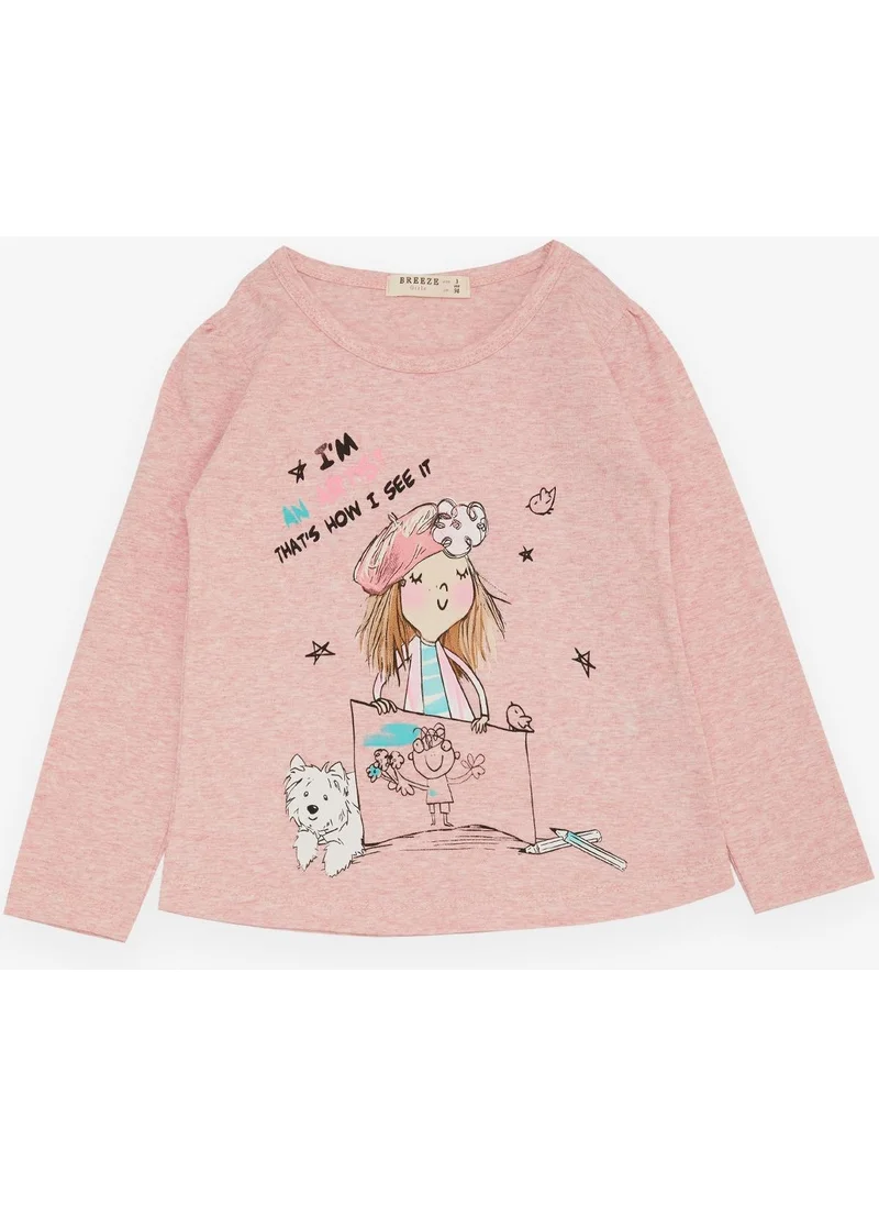 بريز Girl Long Sleeve T-Shirt Girl Who Feels Like an Artist Printed 3-8 Years Old, Salmon Melange