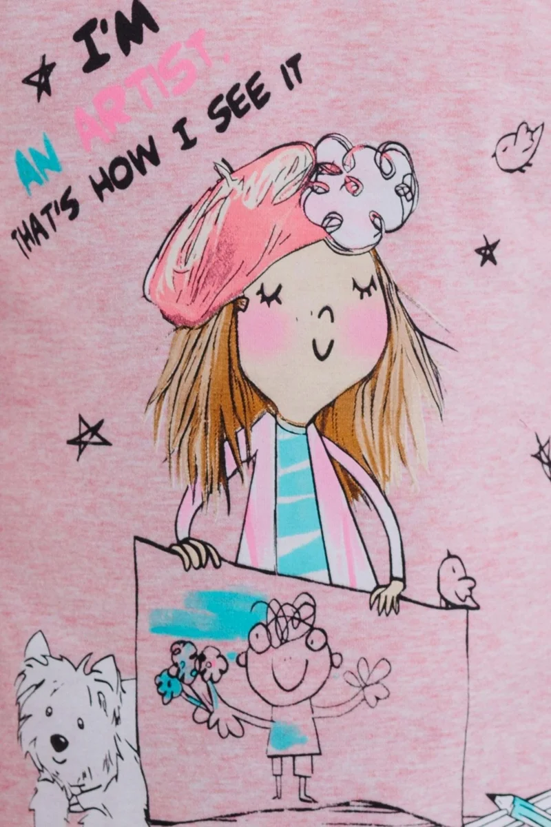 بريز Girl Long Sleeve T-Shirt Girl Who Feels Like an Artist Printed 3-8 Years Old, Salmon Melange