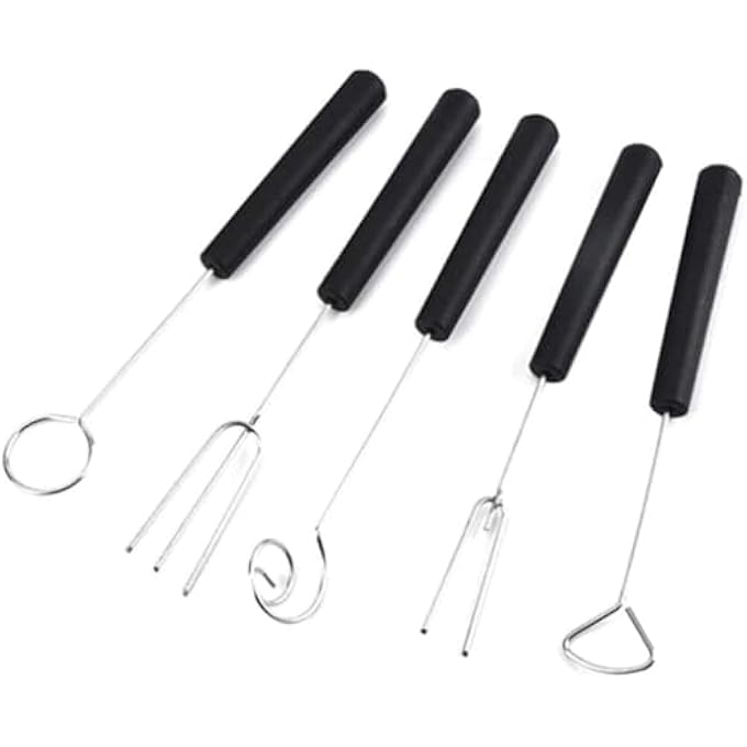 Bukela Stainless Steel Chocolate Dipping Fork Kebab Fork Perfect For Fondue Candy Cake Nuts Fruit Diy Baking Supplies Decorating Tool 5Pcs Black  Silver - Image 1