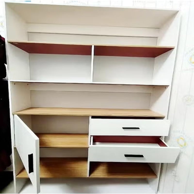 Raffine Multipurpose Multi-Tier Wooden Bookshelf, Large Storage Display Rack with Drawers, Vertical Freestanding Floor Shelf Bookcase for Living Room Home Office – 102x24x181 cm - Image 4