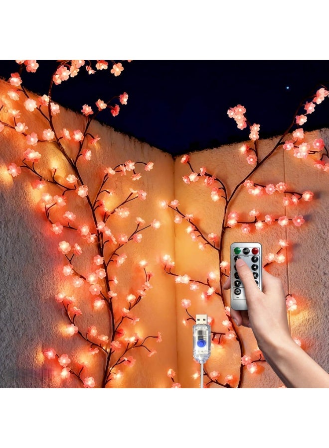 انسجام أضواء LED على شكل أزهار الكرز بطول 1.6 متر - جهاز تحكم عن بعد ومؤقت، 8 أوضاع إضاءة، غصن قابل للانحناء لتزيين جدران المنزل، غرفة النوم، غرفة المعيشة، حفلات الزفاف - موفرة للطاقة - Image 1