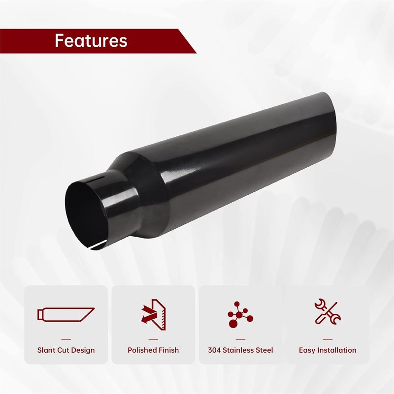 FGJQEFG 4 Inch Inlet 8 Inch Outlet Gloss Black Stainless Steel Miter Cut Diesel Exhaust Stack - Image 5