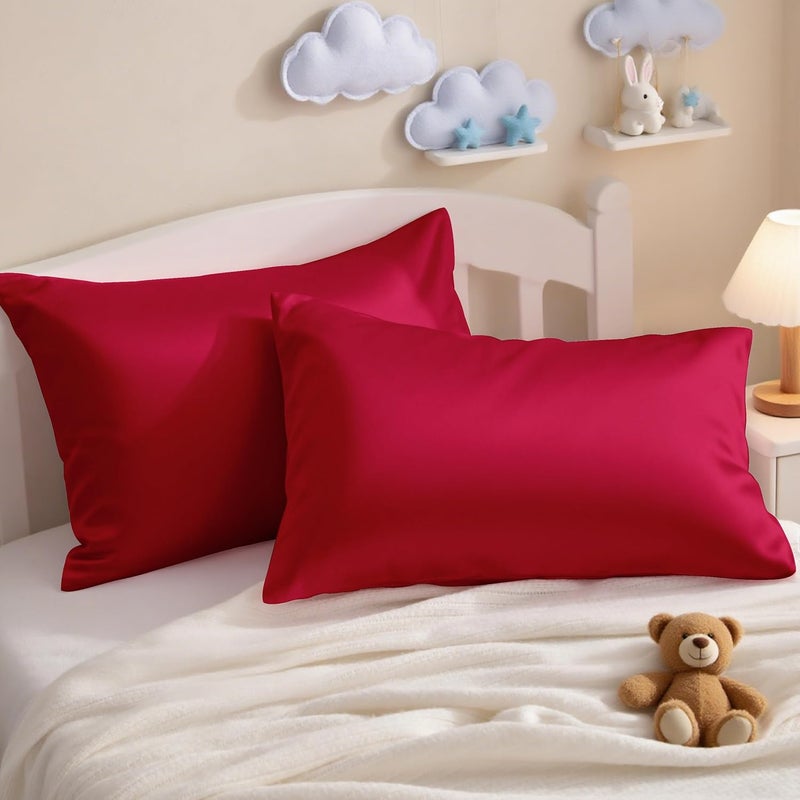 NTBAY Egyptian Cotton Toddler Pillowcases - Set of 2 - Travel Pillow Cases - 500 Thread Count Cotton 13x18 Pillow Covers - Envelope Closure Nursery Pillowcases, 13x18 Inches, Red - Image 1