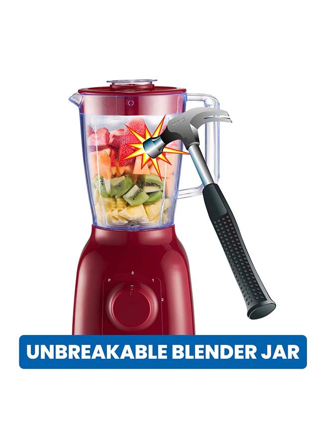 SONASHI 2 In 1 Blender With 2 Speed Setting And Pulse - Spice Grinding, Smoothie Making And Juicing 350-650 Watts | Unbreakable Blender Jars With Stainless Steel Blades | Safety Lock System 1.25 L 650 W SB-144NR Red - Image 2