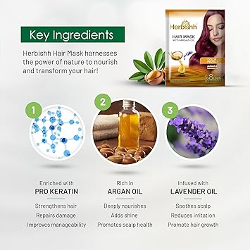 Herbishh قناع شعر الأركان من هيربيش عميق الترطيب في أكياس لصحة شعر مغذى أكثر خالي من الكبريتات وخالي من البارابين مناسب للسفر 25 مل × 5 - Image 3