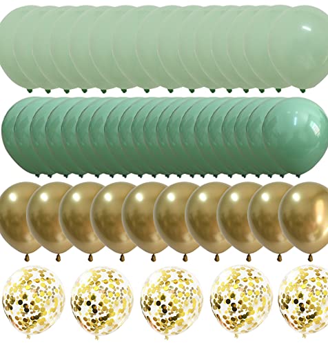 yuqinBB Matte Sage Green Gold Balloons Light Mint Olive Green Balloons for Wedding Neutral Baby Shower Birthday Party Supplies 60 packs Sage green gold - Image 1