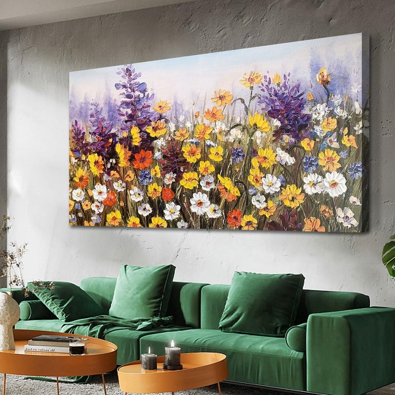 Ardemy Flower Canvas Wall Art for Living Room Extra Large Daisy Colorful Textured Picture Bedroom, Wildflower Painting Purple Yellow Floral Artwork Framed for Home Office Wall Decor 58x29 Ardemy Flower Canvas Wall Art for Living Room Extra Large Daisy Colorful Textured Picture Bedroom, Wildflower Painting Purple Yellow Floral Artwork Framed for Home Office Wall Decor 58x29