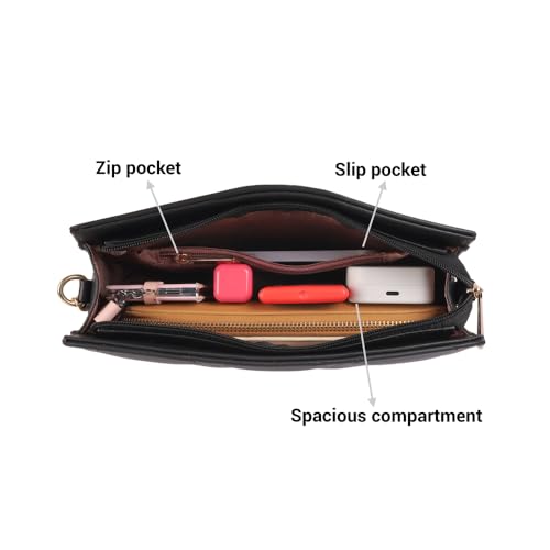 Mochi Women's Black Fashionable Faux Leather Sling Bag (66-363) - Image 5