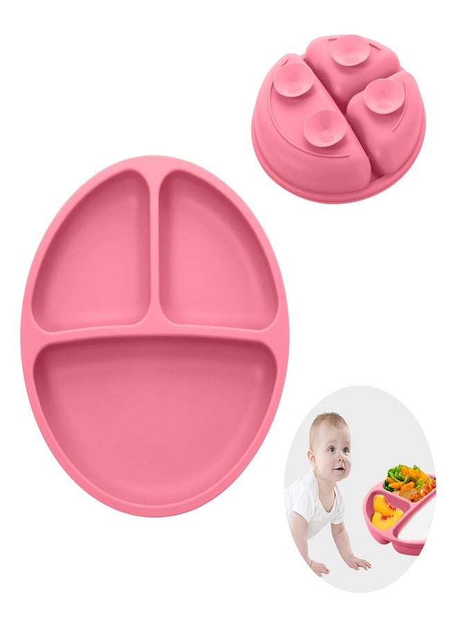 TONY STARK Baby Suction Plates for Baby Feeding with 4 Strong Suction Cups, Silicone Toddler Plates with Deep Divided for Kids to Feed Themselves, Dish Washer & Micro-Wave Oven Safe (Pink) - Image 1
