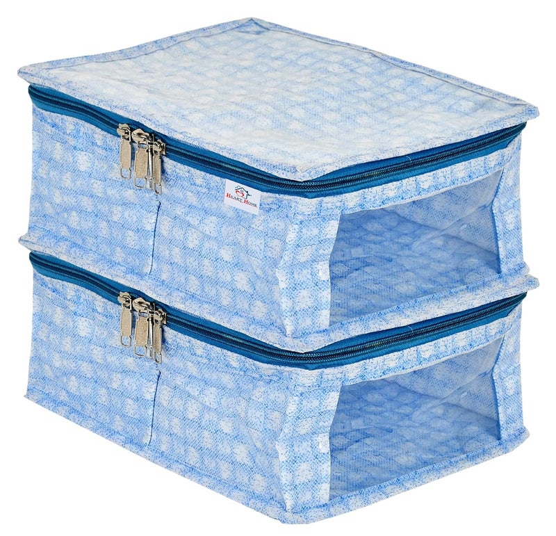 Kuber Industries Heart Home Check Design Laminated PVC Undergarments Organizer Bag With 2 Compartments & Tranasparent Window- Pack of 2 (Blue)-HS_38_HEARTH21268 - Image 1