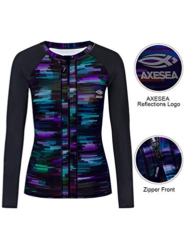AXESEA Women's Rash Guard Swimsuits Tops Long Sleeve Bathing Suits Printed UV Sun Protection Swim Shirt (US 10(Read Seller Size Chart in Image), Aurora) - Image 4