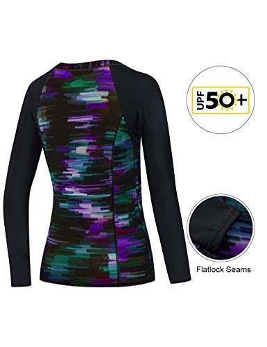 AXESEA Women's Rash Guard Swimsuits Tops Long Sleeve Bathing Suits Printed UV Sun Protection Swim Shirt (US 10(Read Seller Size Chart in Image), Aurora) - Image 5