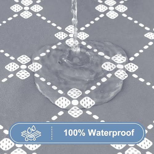 misaya Rectangle Vinyl Table Cloth, Elastic Fitted Tablecloth with Flannel Backing, Waterproof Plastic Table Cover Fits 6 Foot Folding Tables for Camping, Indoor and Outdoor (Grey, 30" x 72") - Image 3