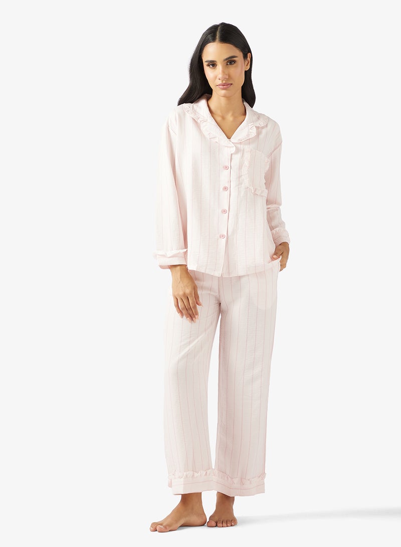 Ginger Stripe Button Up Shirt & Pyjama Set - Image 1