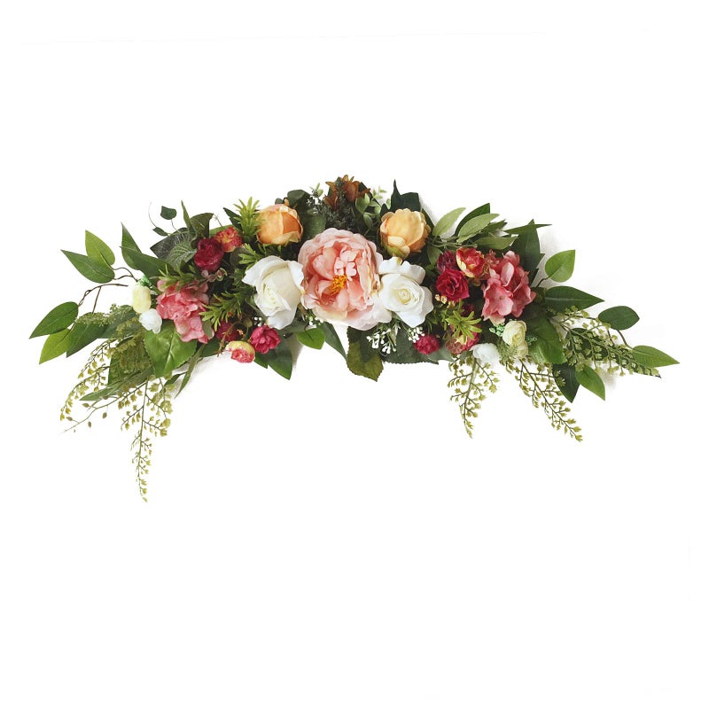 Panonw 30 Inch Artificial Rose Flower Swag, Colorful Decorative Swags with Green Leaves Rose Hydrangeas Eucalyptus Leaves for Home Garden Lintel Wedding Arch Party - Image 1
