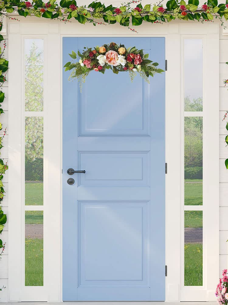 Panonw 30 Inch Artificial Rose Flower Swag, Colorful Decorative Swags with Green Leaves Rose Hydrangeas Eucalyptus Leaves for Home Garden Lintel Wedding Arch Party - Image 4