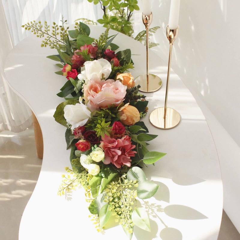 Panonw 30 Inch Artificial Rose Flower Swag, Colorful Decorative Swags with Green Leaves Rose Hydrangeas Eucalyptus Leaves for Home Garden Lintel Wedding Arch Party - Image 3