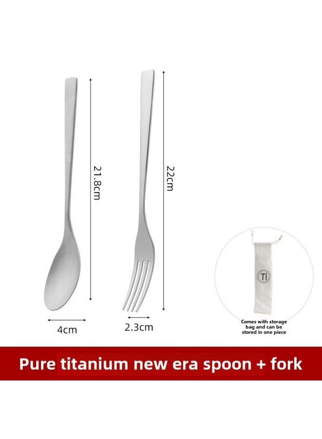 Ultra-Lightweight Pure Titanium Outdoor Dining Set Camping Spoon Fork Chopsticks Kit Picnic Travel Hiking Portable Cutlery Set-Specifications:Straight Handle Spoon Fork (with Bag) - Image 1