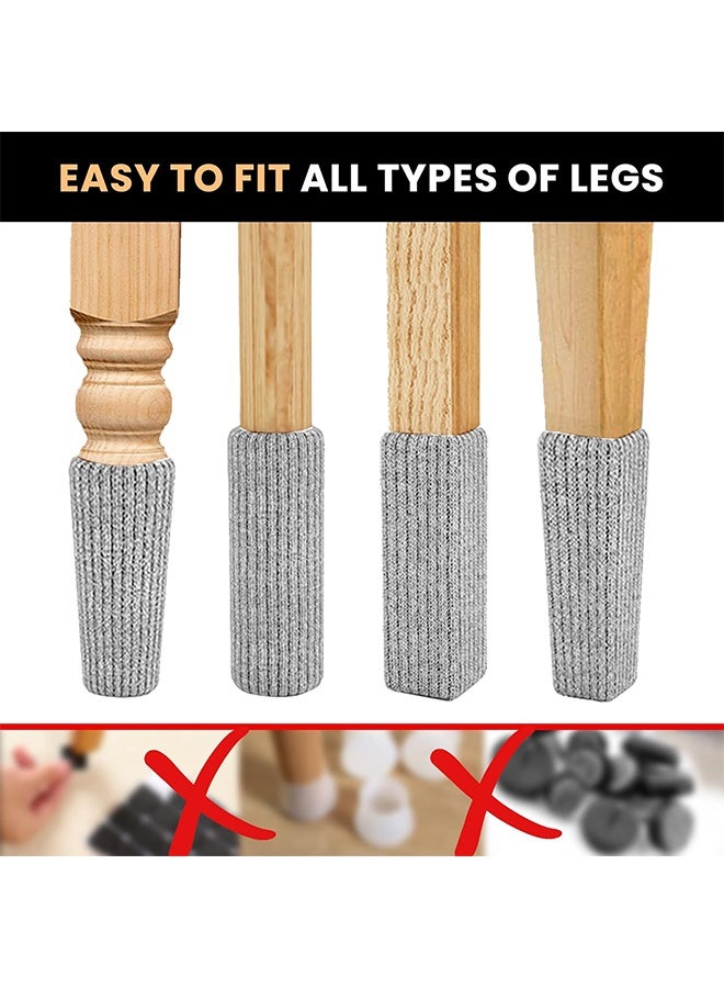16pcs Furniture Leg Protectors , Protectors Knitted Chair Leg Cover Moving Easily and Reduce Noise Wood Floor Protectors（Light Gray） - Image 4