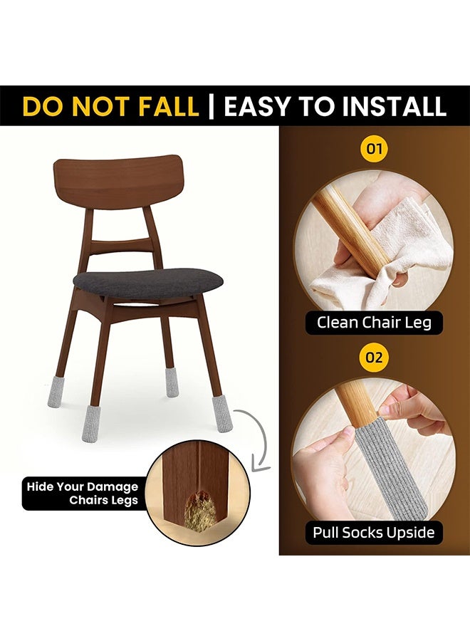 16pcs Furniture Leg Protectors , Protectors Knitted Chair Leg Cover Moving Easily and Reduce Noise Wood Floor Protectors（Light Gray） - Image 5