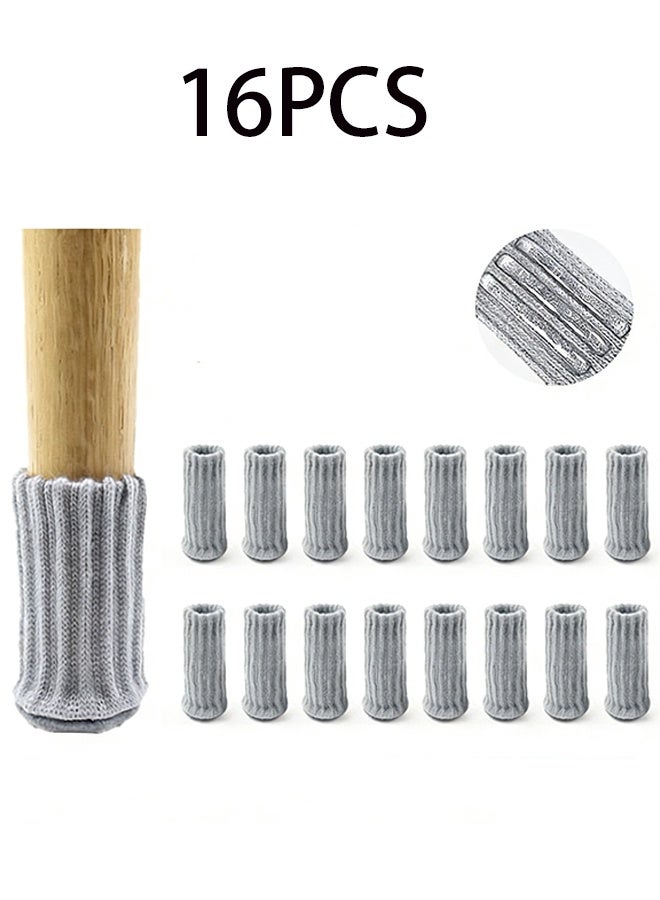 16pcs Furniture Leg Protectors , Protectors Knitted Chair Leg Cover Moving Easily and Reduce Noise Wood Floor Protectors（Light Gray） - Image 1