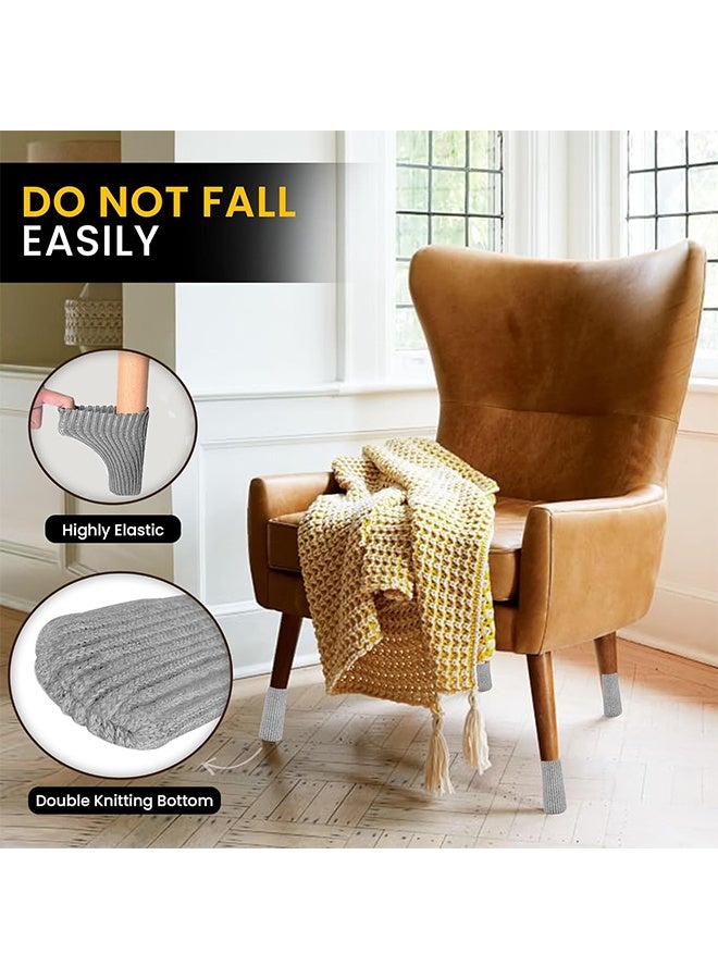 16pcs Furniture Leg Protectors , Protectors Knitted Chair Leg Cover Moving Easily and Reduce Noise Wood Floor Protectors（Light Gray） - Image 3
