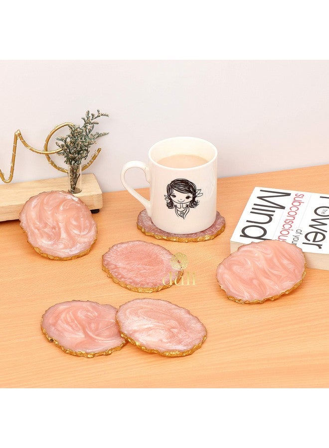 DULI Set of 6 Premium Resin Coasters Tea,Coffee Coasters (10 * 8 cm) (Baby Pink) - Image 1
