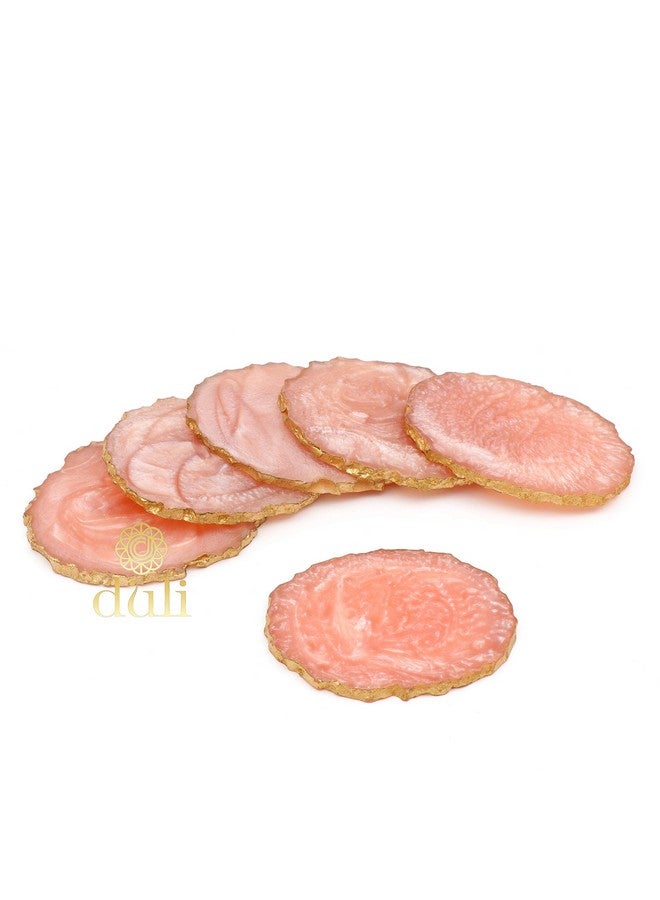 DULI Set of 6 Premium Resin Coasters Tea,Coffee Coasters (10 * 8 cm) (Baby Pink) - Image 2