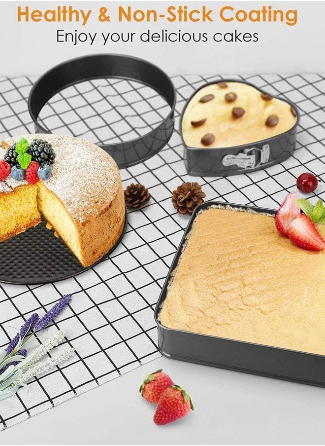Arabest 3 Cake Pan Sets,Non-stick Bakeware Cheesecake Pan, with Removable Bottom Leakproof Round Cake Pan, for Baker & Baking Enthusiast,Heart-shaped & Round □ pan,Black - Image 2