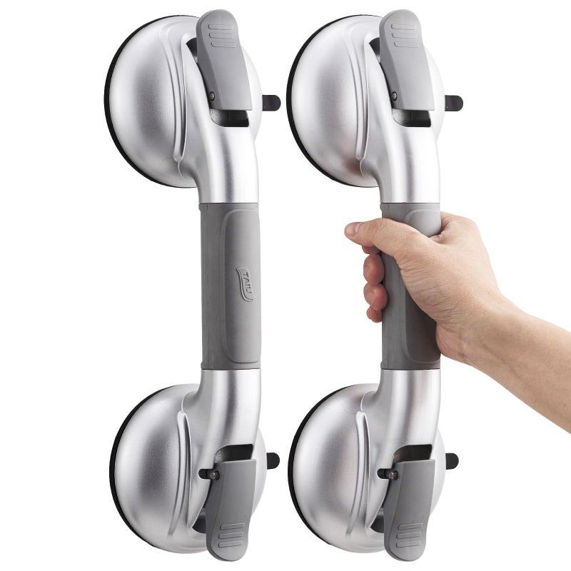 TAILI Grab Bars for Bathtubs and Showers,2 Pack Shower Handles for Elderly Suction,Maximum 330lbs,Shower Bar with Upgraded Rubber Suction Cups,Safety Grip for Senior, No Drilling Removable,Silver - Image 1
