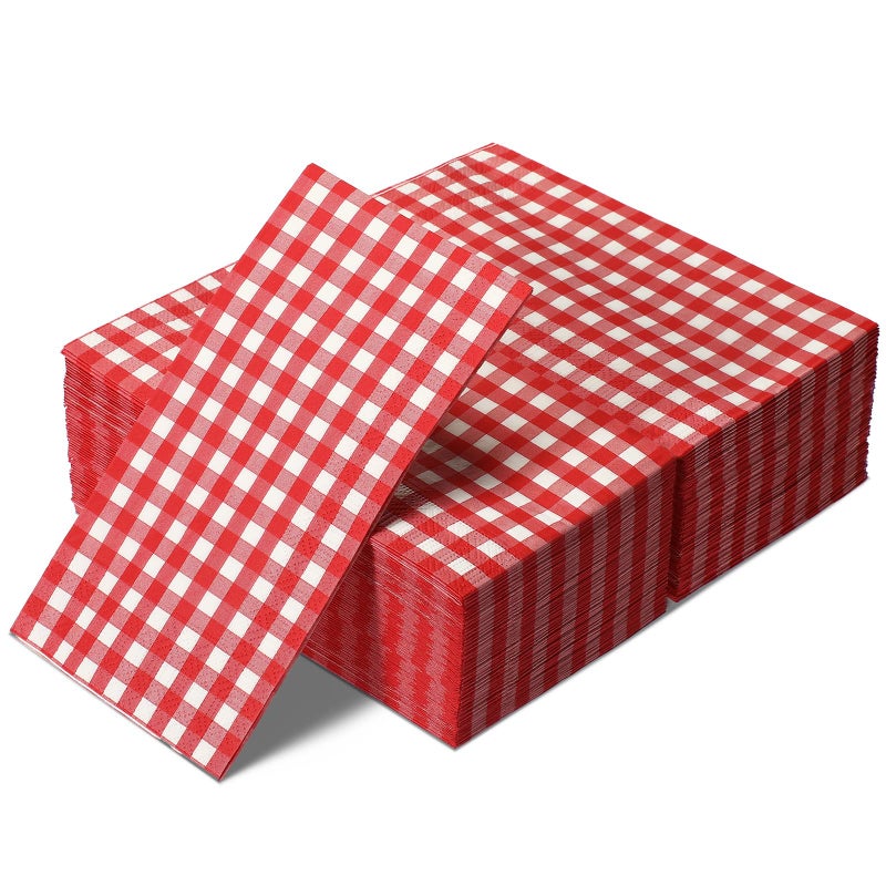Epakh 120 Pieces Gingham Paper Napkins Bulk Red Buffalo Plaid Napkins Checkered Disposable Guest Towels Set Picnic Theme Paper Hand Towels for Home Dinner Christmas Birthday Wedding Party Supply  3 Ply - Image 1
