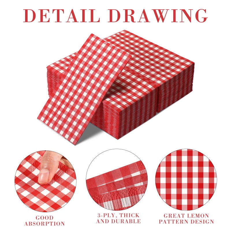 Epakh 120 Pieces Gingham Paper Napkins Bulk Red Buffalo Plaid Napkins Checkered Disposable Guest Towels Set Picnic Theme Paper Hand Towels for Home Dinner Christmas Birthday Wedding Party Supply  3 Ply - Image 3