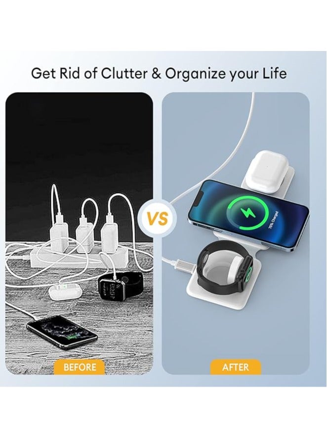 Arabest 3 in-1 Wireless Charging Pad Magnetic Foldable Charger Station Fast Travel Charger for Multiple Devices Adapt with Phone, iWatch Series, AirPods 3/2 - Image 3
